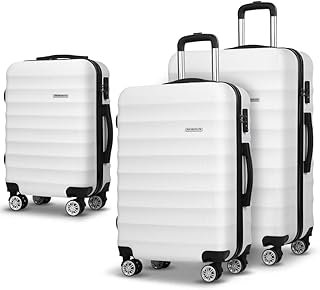 Wanderlite Luggage Set 2pcs Trolley Suitcase Sets Hard Case Shell, Bag Carry on Adult Kids White Travel Hand Luggages, Lig...