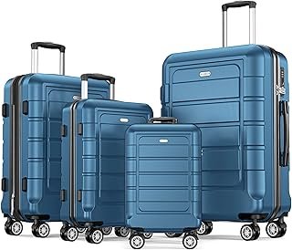 SHOWKOO Luggage Sets Expandable PC+ABS Durable Suitcase Double Wheels TSA Approved Lock 4pcs, Family Set-Navy