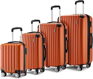 4 Piece Luggage Set Carry On Suitcase Traveller Bag Lightweight ABS Hard Shell Orange